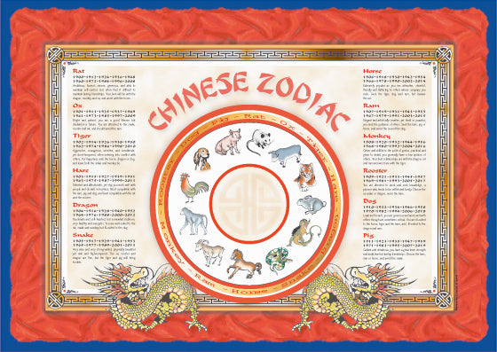 Placemat-Chinese Red Zodiac,  9.5x13.5, 1000pcs #504