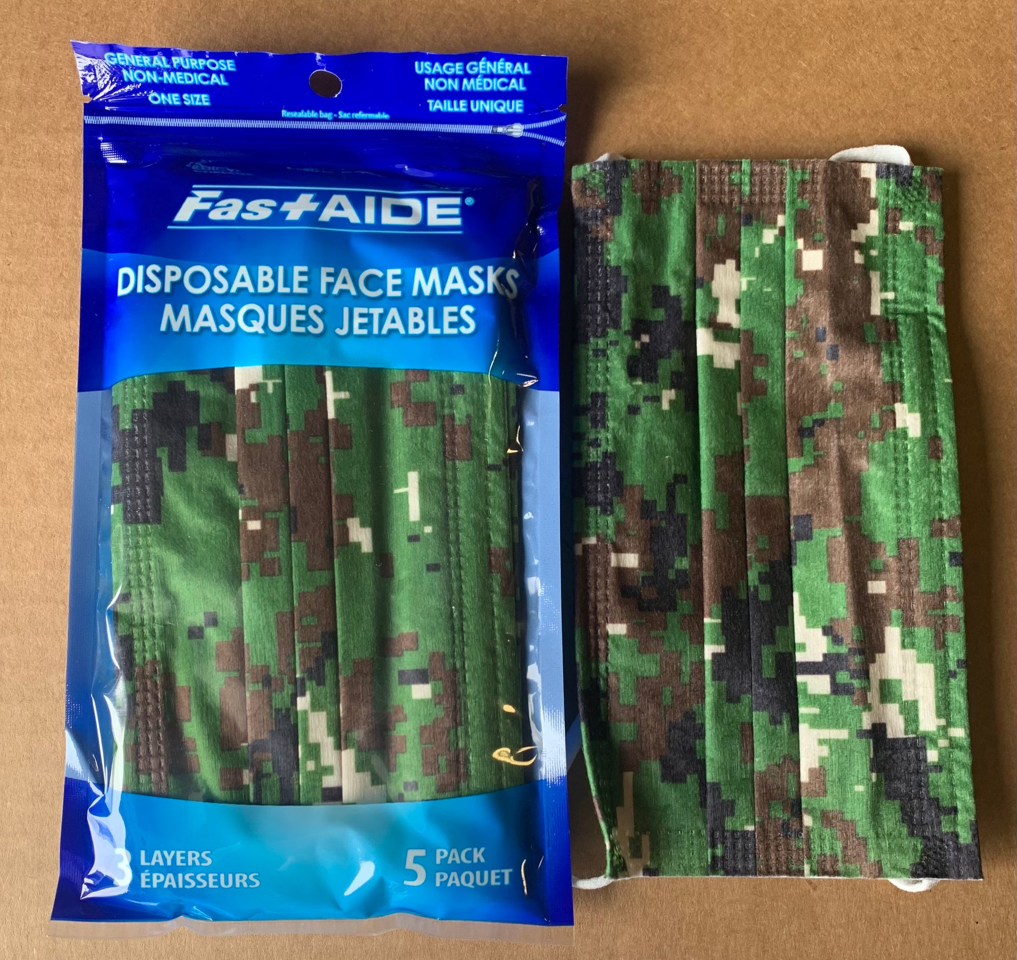 Face Mask, #Printed,Camo 3-Ply,  Disposable, #5/pack