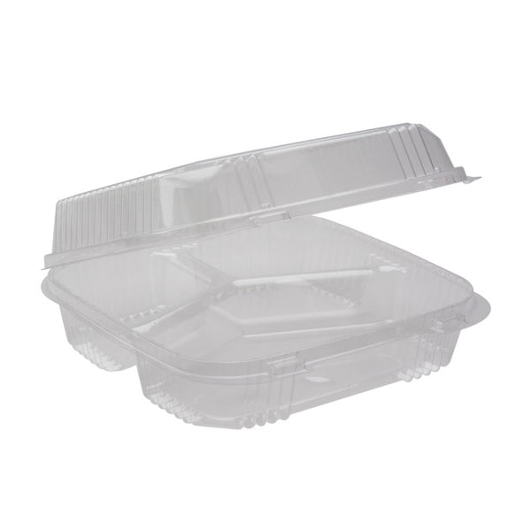 Salad Container Plastic Hinged, 8x8x3, 200 pcs, 3-Compartment, #YC18-1123-0000