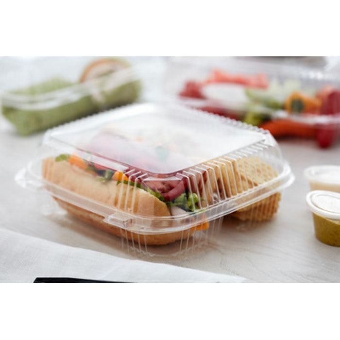 Salad Container Plastic Hinged, 8x8x3, 200 pcs, 3-Compartment, #YC18-1123-0000
